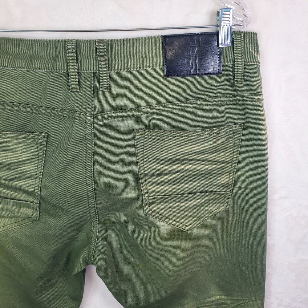 Smoke Rise Jeans Mens Olive Green Moto Biker Zip Accent Stretch Mens Sz 38 x 34 - Picture 8 of 9